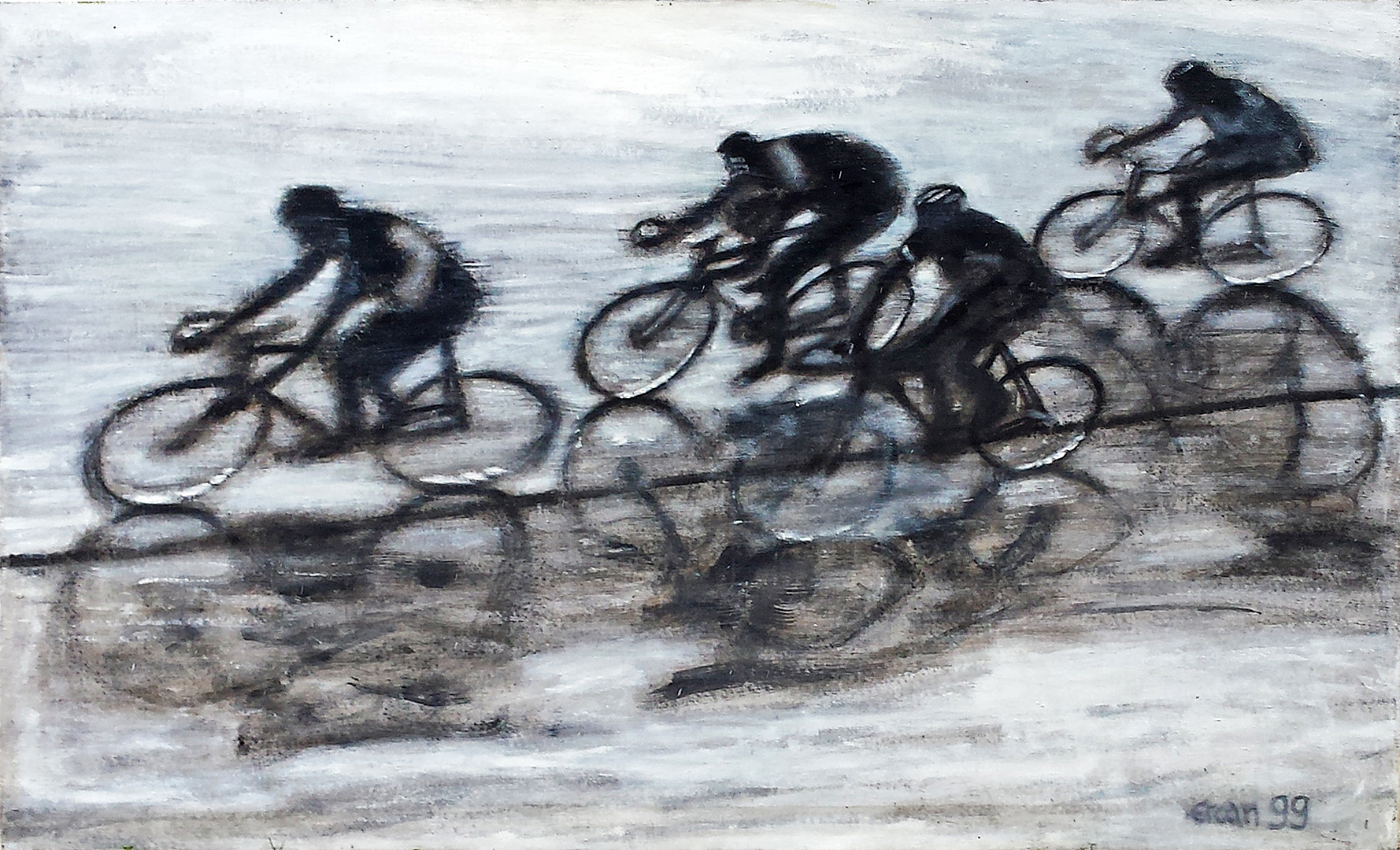 Radrennen, 1999, 130 x 200cm, Öl auf Leinwand