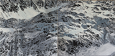 Lötschental 2019, zweiteilig, 300 × 150cm, Öl auf Leinwand